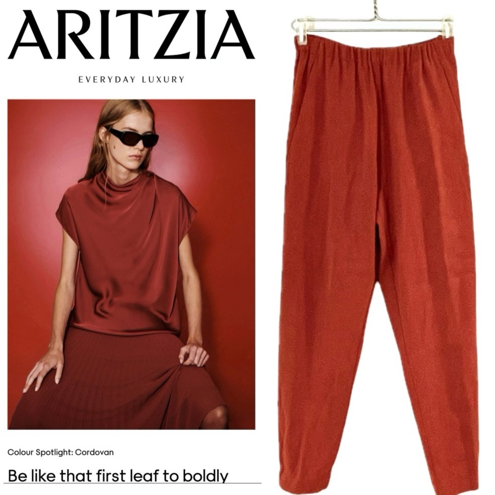 Babaton Aritzia Dexter Pants | Rust Terracotta Crepe Joggers | Size L